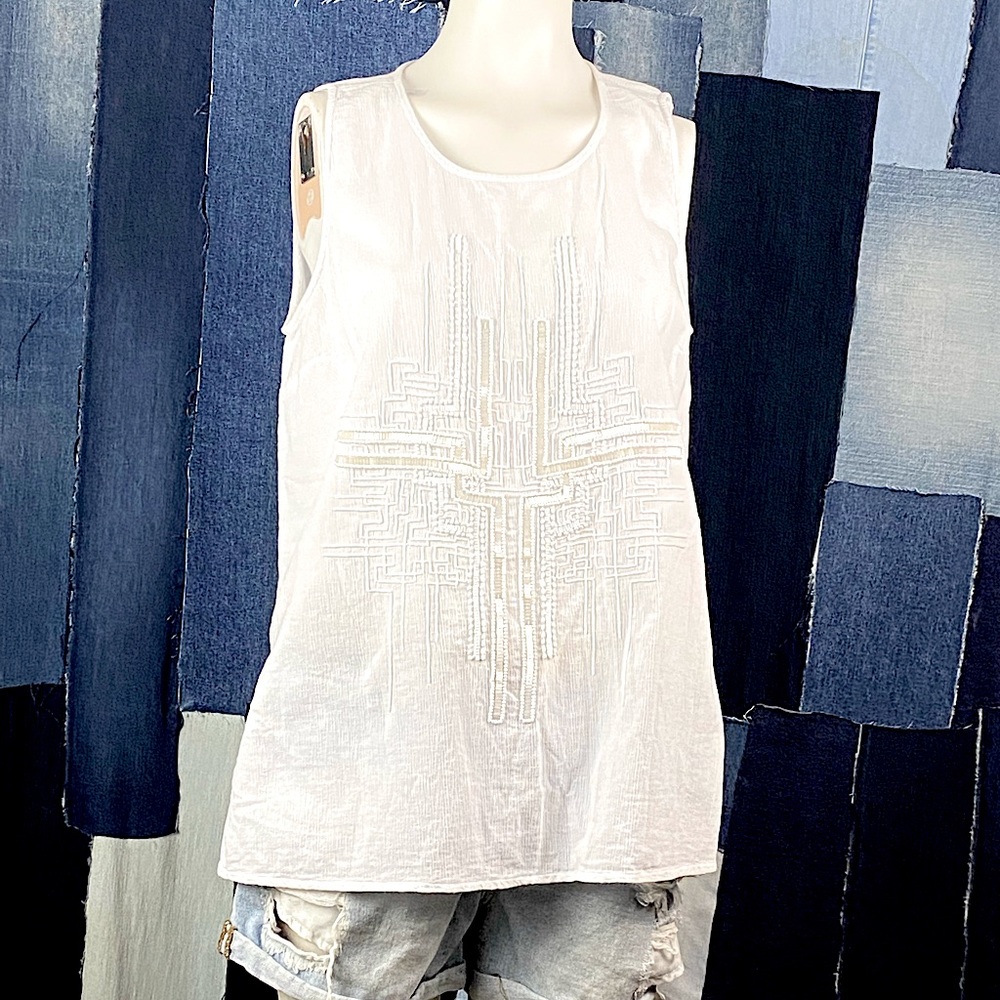 Dylan Womens Sleeveless Beaded Blouse Made in India Sz L